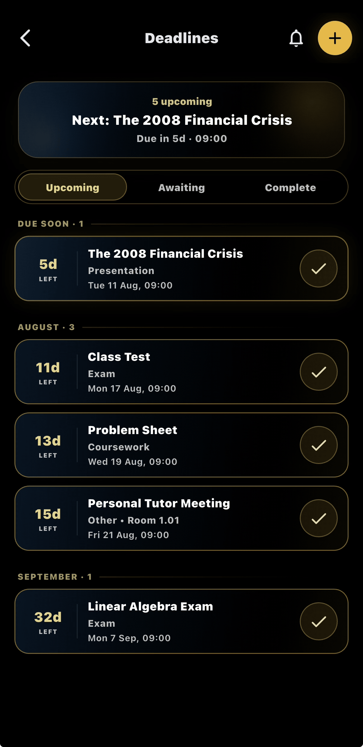 UniTracks — Deadlines