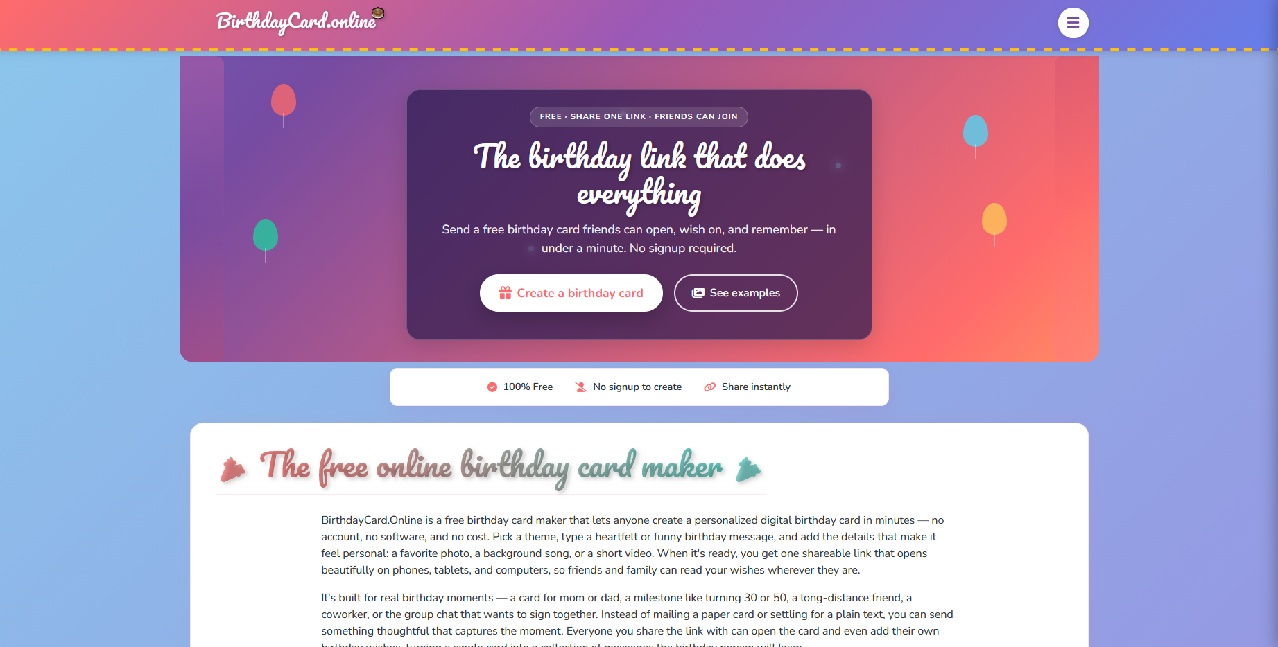 BirthdayCard.online product screenshot
